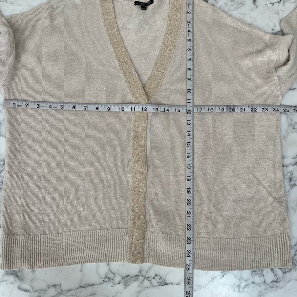 Eileen Fisher Organic Linen V-neck Cardigan Bone Sparkle Trim Size Large $248 - Picture 7 of 11